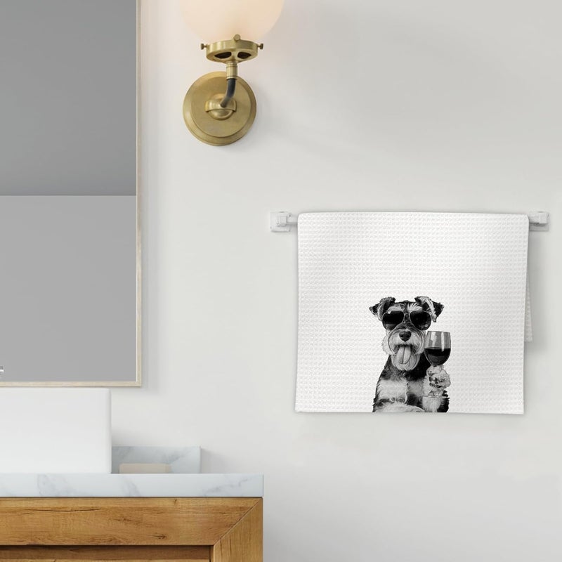 FIicy Schnauzer Gifts Wine Dog Kitchen Towels, Gifts for Schnauzer Dog Wine Lovers Decorative Hand Dish Towel for Kitchen Home Bar, Funny SchnauzerDog WineLover Home Bar Kitchens Decor(16x24 Inch) - Image 2